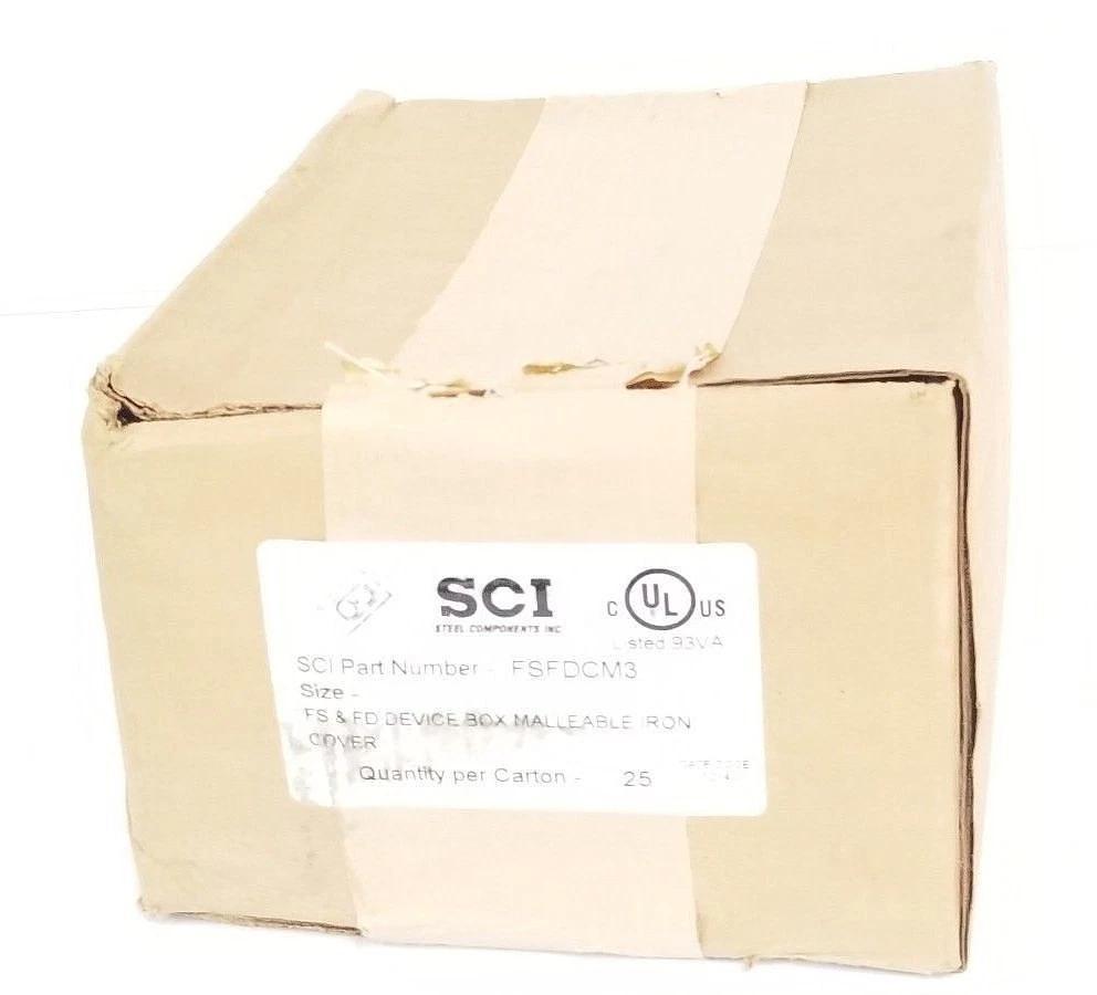 Used BOX OF 25 FACTORY SEALED SCI FSFDCM3 FS & FD DEVICE BOX MALLEABLE IRON COVERS