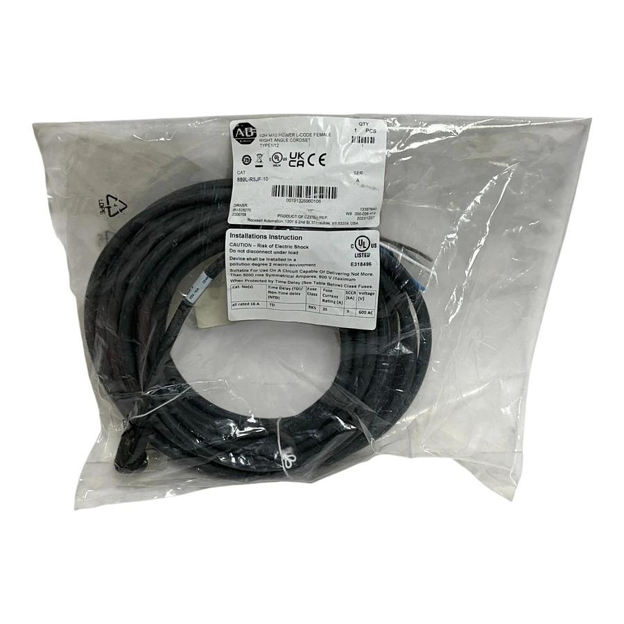 Used New Sealed Allen-Bradley 889L-R5JF-10 M12 Power L-Code Cordset 10m 16A