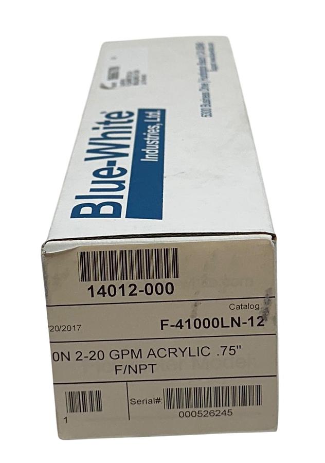 Used BLUE-WHITE INDUSTRIES F-41000LN-12 / F41000LN12 GPM FLOW METER F-410N 3/4'' NSMP