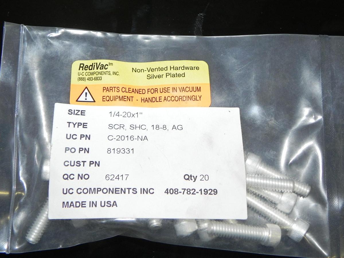 Used BAG OF 20 NON-VENTED SILVER PLATED SCREWS 1/4-20X1" HEX HEAD C-2016-NA REDIVAC