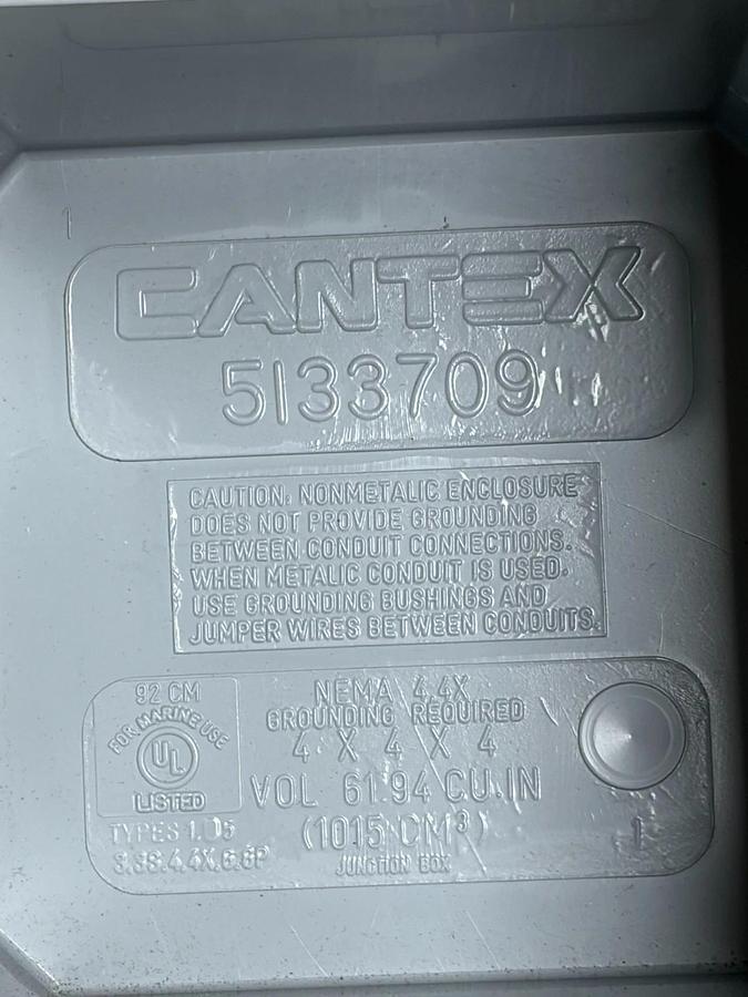 Lot of 3 CANTEX 5133709 PVC Junction Box 4x4x4 NEMA 4X Weatherproof New