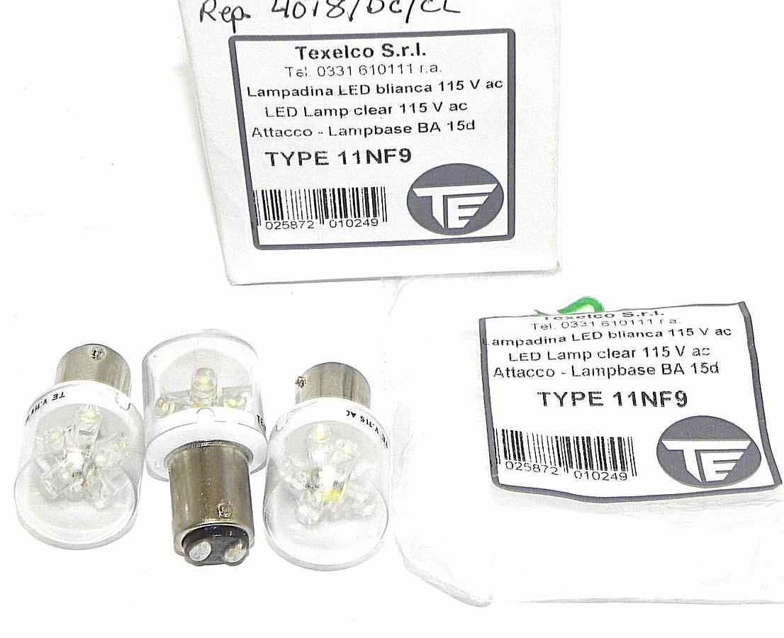 NEW TEXELCO S.R.L. TYPE 11NF9 LED LAMP CLEAR 115V AC, BA15D (BOX OF 3)