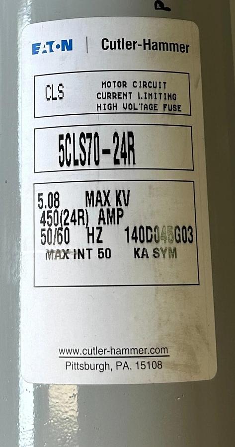 Used EATON CUTLER-HAMMER BUSSMANN 5CLS70-24R 5.08KV 24R CLS70 DOUBLE BARREL FUSE USNP