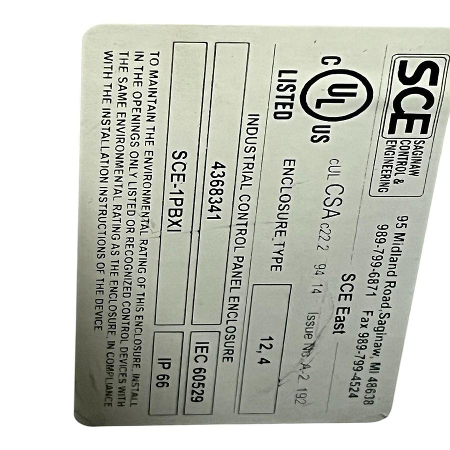 Used Saginaw SCE-1PBXI Enclosure with Allen-Bradley 800T-QAH2B Blue LED Pilot Light