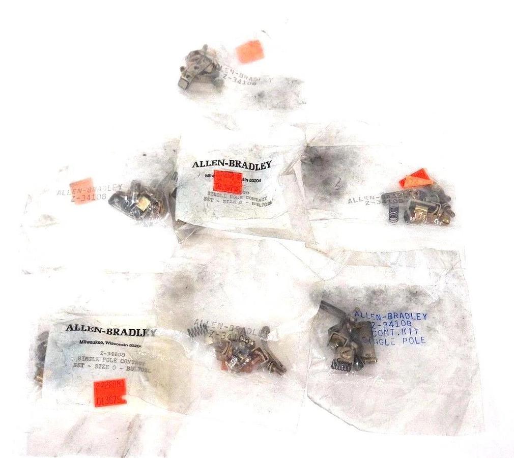 Used LOT OF 7 NEW ALLEN BRADLEY Z-34108F SINGLE POLE CONTACT KITS, SIZE 0, BUL702L