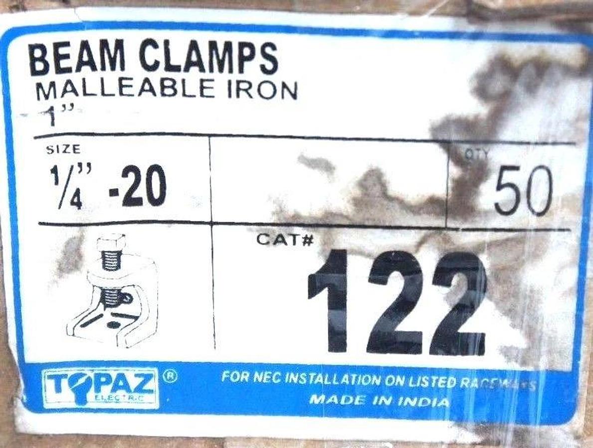 LOT OF 26 NEW TOPAZ MALLEABLE IRON 1" BEAM CLAMPS 1/4"-20