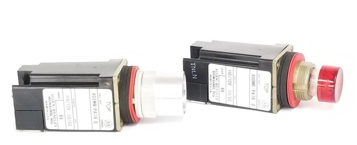 Used LOT OF 2 ALLEN BRADLEY 800MR-PA16RA PUSH BUTTON UNITS RED LENSES, SER. D