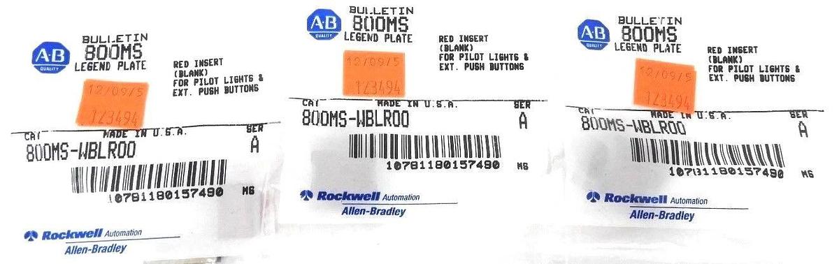Used LOT OF 3 NEW ALLEN BRADLEY 800MS-WBLR00 RED INSERT (BLANK) SER. A, 800MSWBLR00