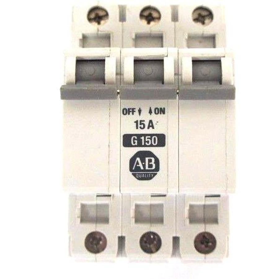 Used LOT OF 2 ALLEN BRADLEY 1492-CB3-G150 MINIATURE CIRCUIT BREAKERS SER B, 15 AMP