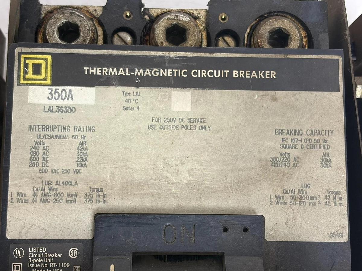 Used Square D LAL36350 350A Circuit Breaker Class 9422 RR-1 Operating Mechanism