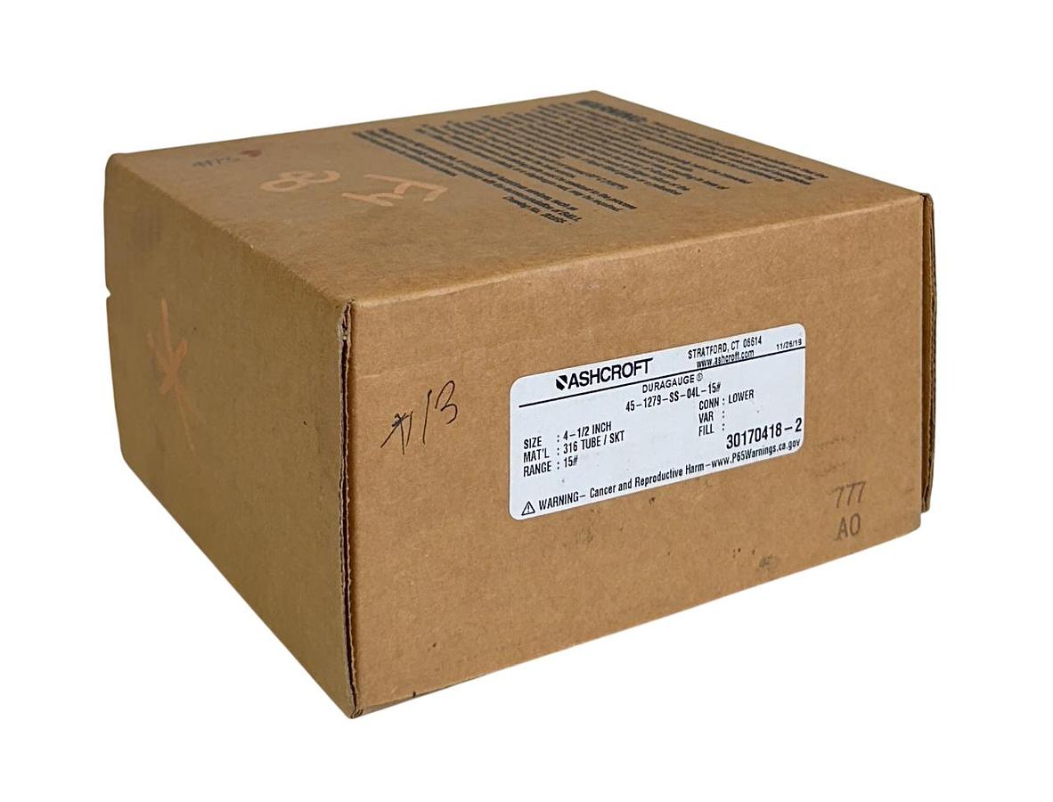 Used ASHCROFT 45-1279-SS-04L-15# / 451279SS04L15# DURAGAUGE PRESSURE 4-1/2'' 15# NSMP