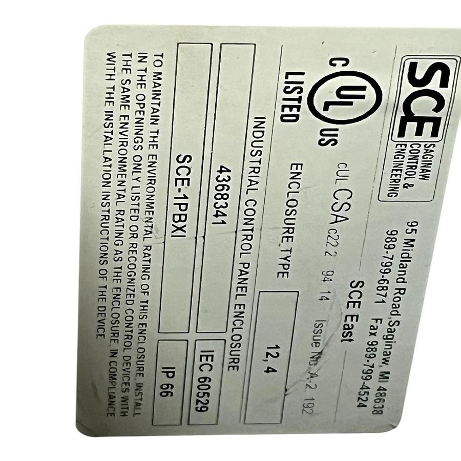 Used Saginaw SCE-1PBXI Enclosure with Allen-Bradley 800T-QAH2B Blue LED Pilot Light