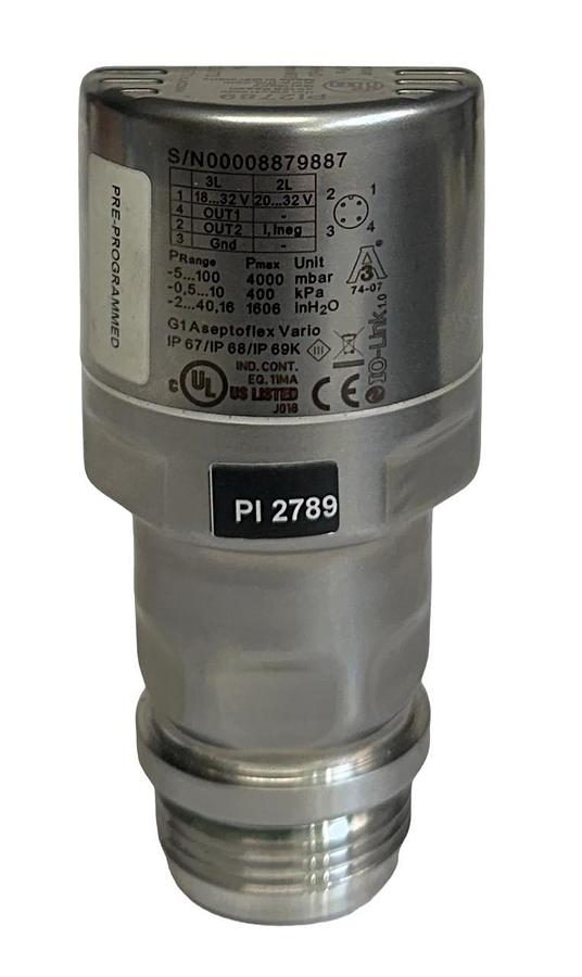 Used IFM EFECTOR PI2789 FLUSH PRESSURE SENSOR W/ 4-DIGIT DISPLAY 18-32V SANITARY USNP