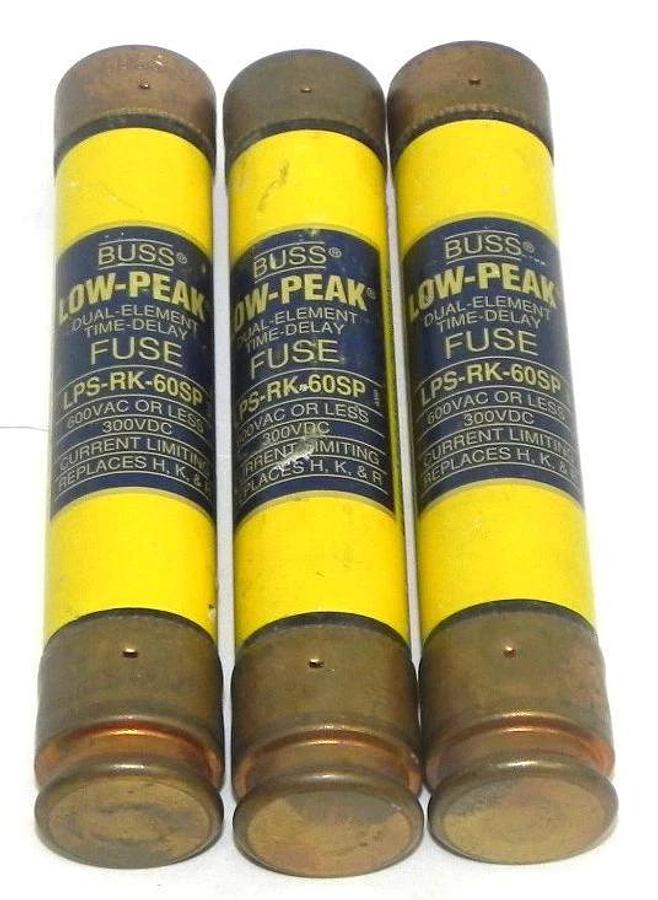 Used LOT OF 3 BUSS LPS-RK-60SP FUSES