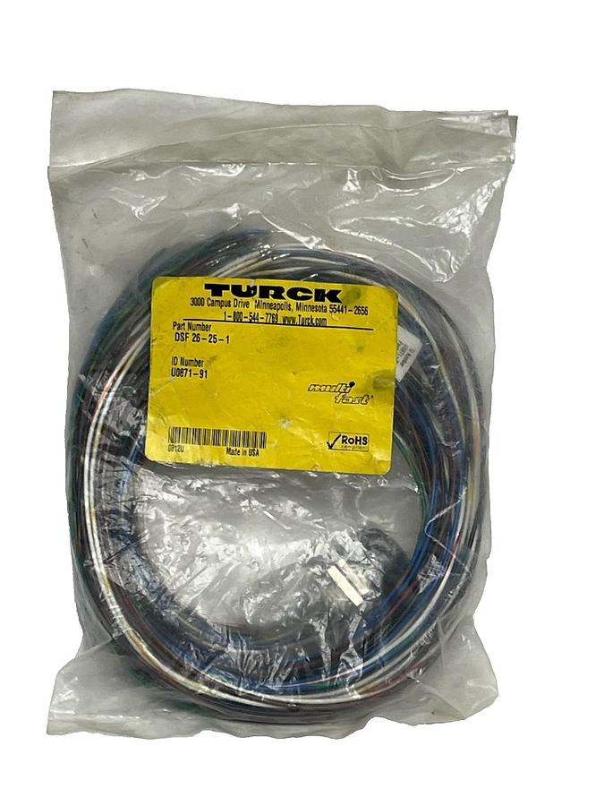 Turck DSF 26-25-1 Powerfast Receptacle 4-Pin 1-3/8" Male 1m Leads 12 AWG - NEW