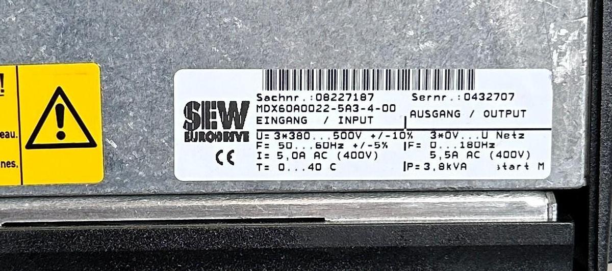 Used SEW EURODRIVE MDX61B0022-5A3-4-0T / 08279764 MOVIDRIVE INVERTER MDX61B-0T UNIT