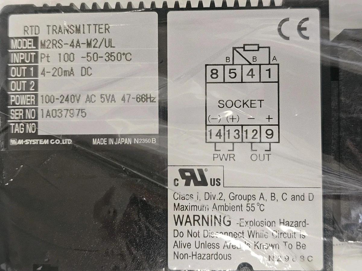 NIB M-SYSTEM TECHNOLOGY INC. M2RS-4A-M2/UL RTD TRANSMITTER M2RS 4-20mA DC