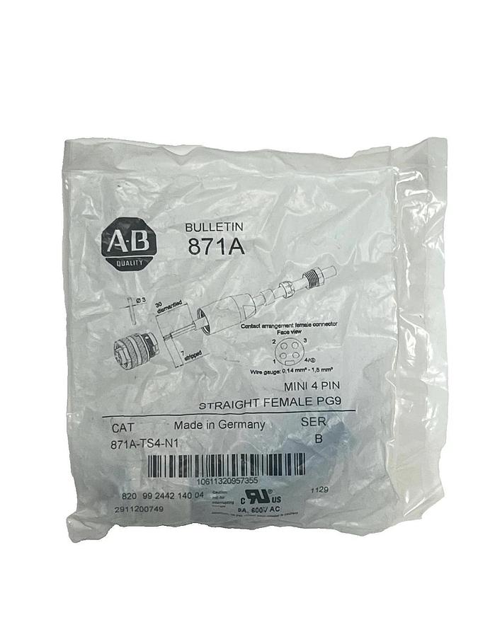 Used Allen Bradley 871A-TS4-N1 Mini 4-Pin Straight Female Connector Ser. B - NSFS