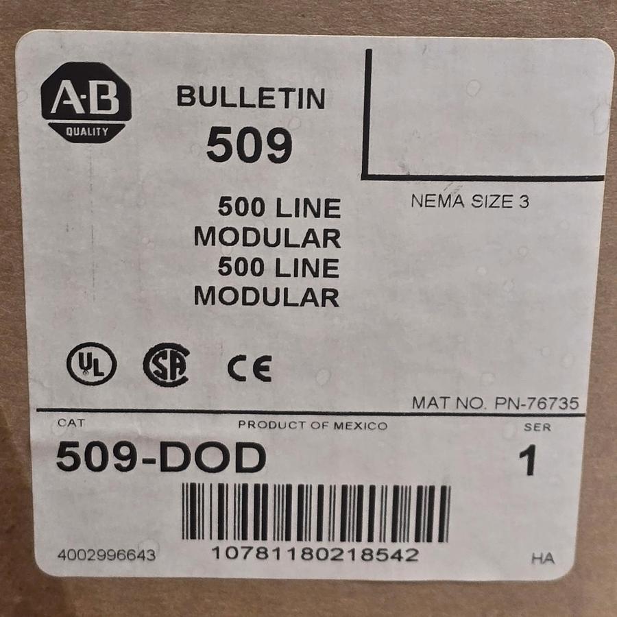 Used ALLEN BRADLEY 509-DOD SER 1 NEMA SIZE 3 STARTER 120V 500F-DOD930 W/592-EUTD NSMP