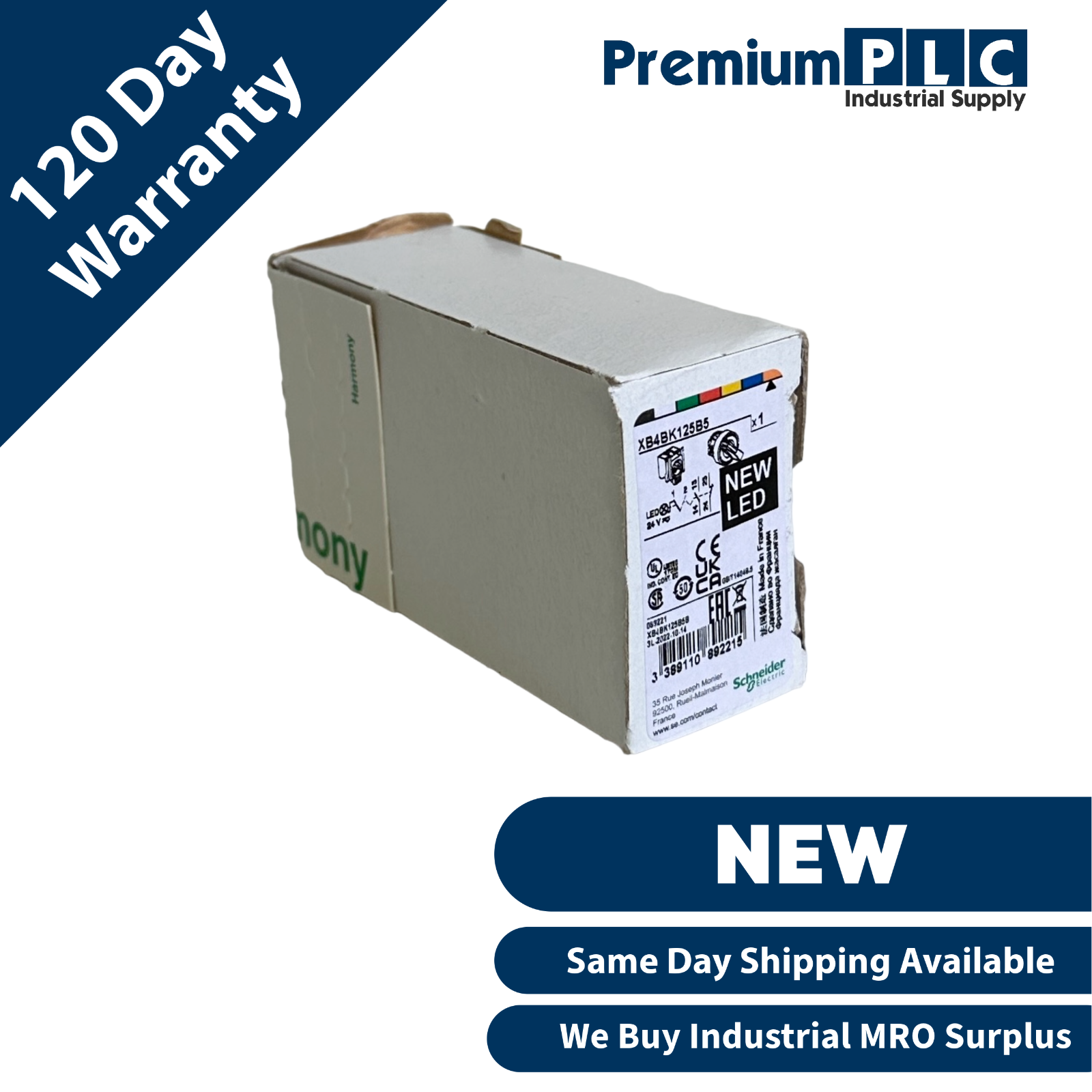 Used NEW SCHNEIDER ELECTRIC XB4BK125B5 SELECTOR SWITCH 22mm 2-POS, 1NO+1NC, 24V AC/DC