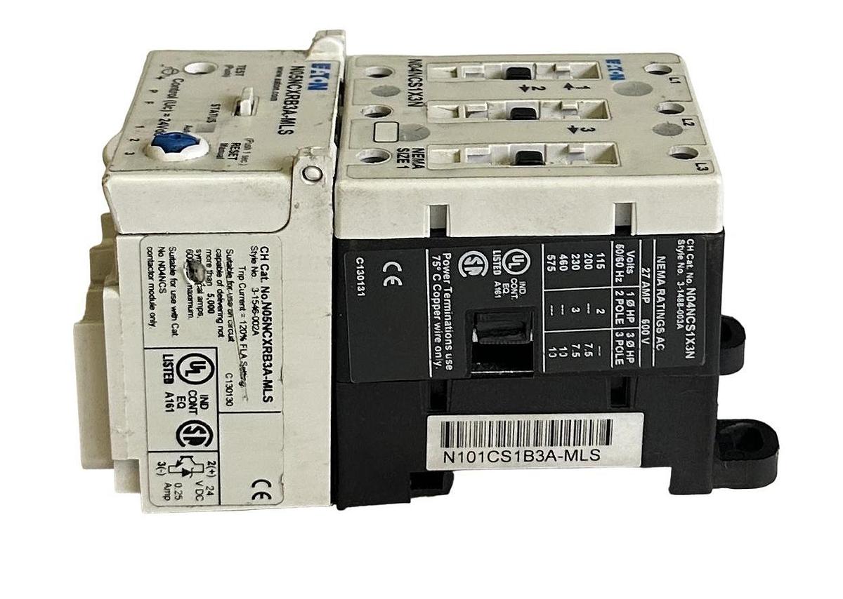 Used EATON N101CS1B3A-MLS / 3-1584-002A NEMA FVNR SIZE 1 STARTER 27A 3-POLE *CHIP