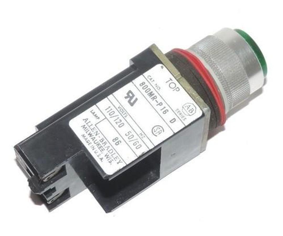 Used ALLEN BRADLEY 800MR-P16 GREEN PILOT LIGHT, 110/120 VOLT, 50/60 HZ, 800MRP16