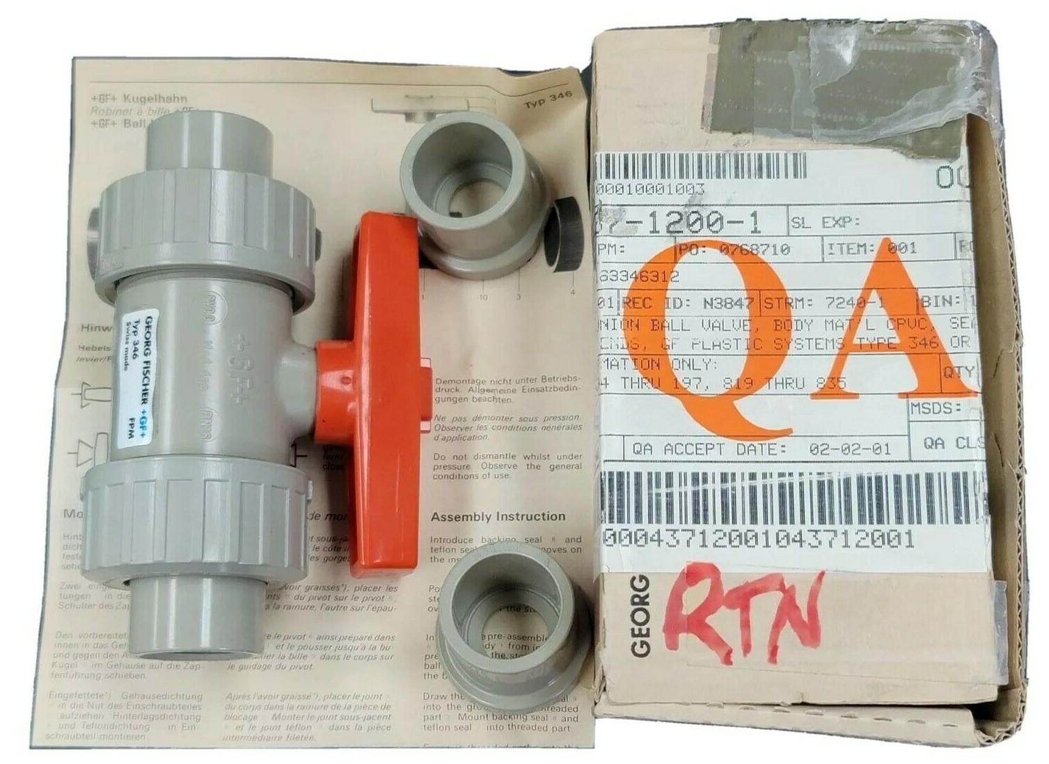 Used NIB GEORG FISCHER 163.346.312 BALL VALVE SOCKET & THREAD 1/2 INCH 163346312