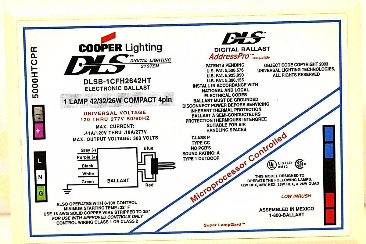 Used DLS COOPER DLSB-1CFH2642HT ELECTRONIC BALLAST 120-277V 50/60HZ DLSB1CFH2642HT
