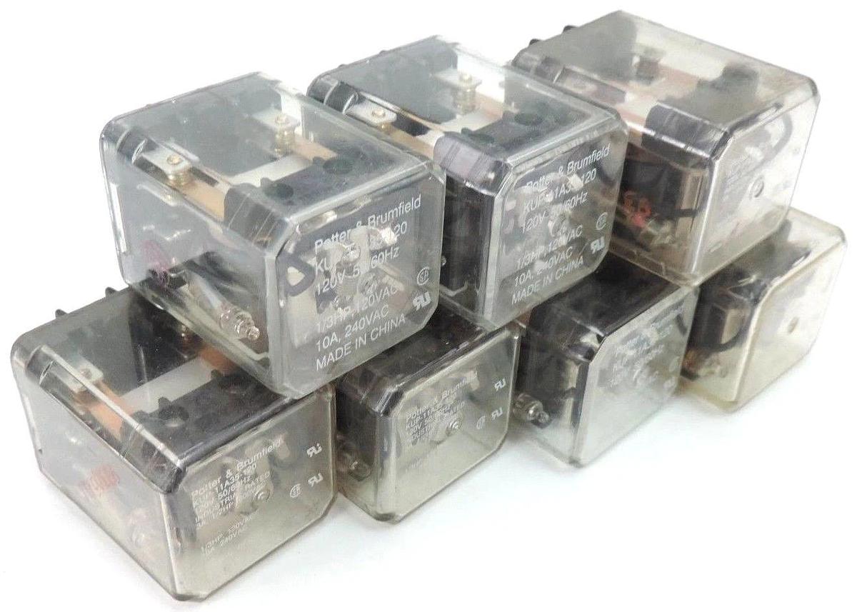 Used LOT OF 7 POTTER & BRUMFIELD KUP-11A35-120 RELAYS 1/3HP, 120VAC, 10A, 240VAC