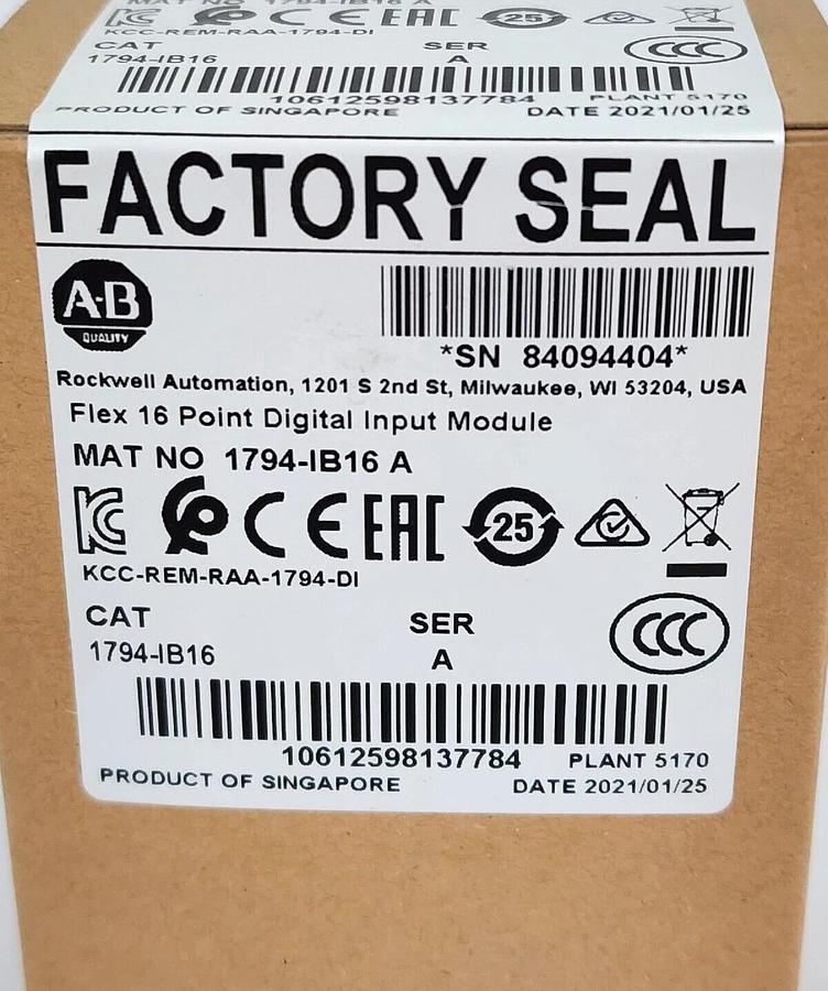 Used FACTORY SEALED ALLEN BRADLEY 1794-IB16 SER. A FLEX INPUT MODULE 16 POINT