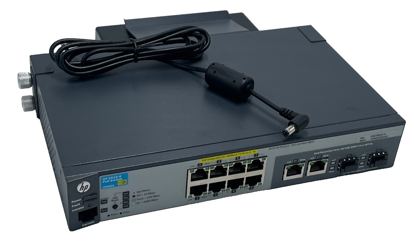 Used HP J9565A 2615-8-PoE Fully Managed Switch with Power Supply and Shelf