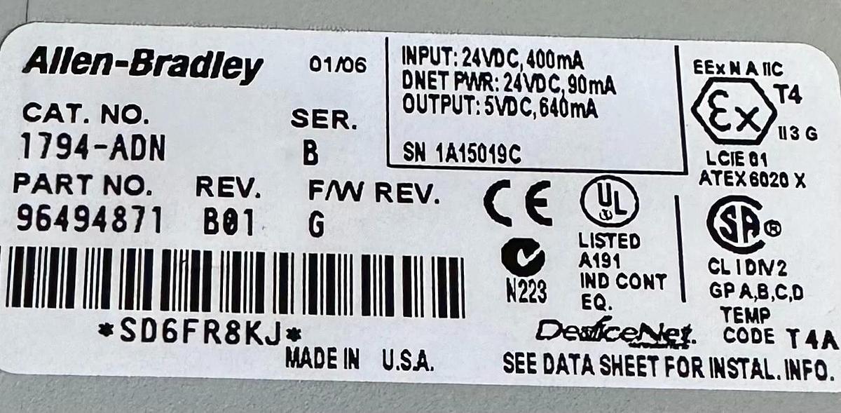 ALLEN BRADLEY 1794-ADN /B Flex I/O DeviceNet NETWORK ADAPTER MODULE 1794ADN NSPI
