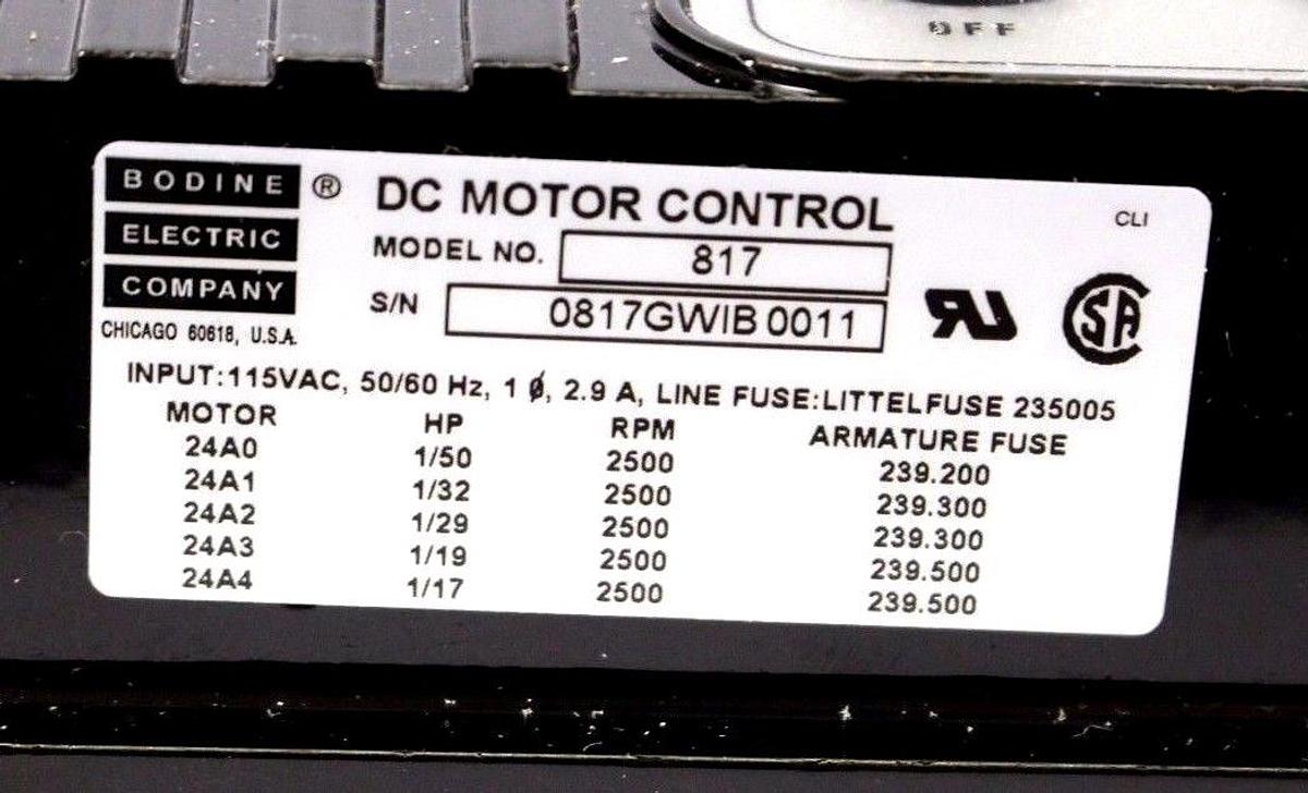 BODINE ELECTRIC 817 FPM DC MOTOR SPEED CONTROL 115VAC 0817 GW / FPM-0817E NSMP