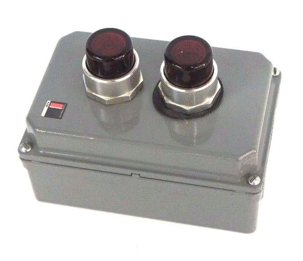 Used CUTLER HAMMER 10250T ENCLOSURE W/ (2) ALLEN BRADLEY 800T-PT16 SER N PUSH BUTTONS
