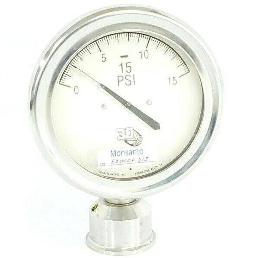 Used 3D INSTRUMENTS 25504-21U55CWG PRESSURE GAUGE, GFK SBD GP1007, 471078 39, 0-15PSI