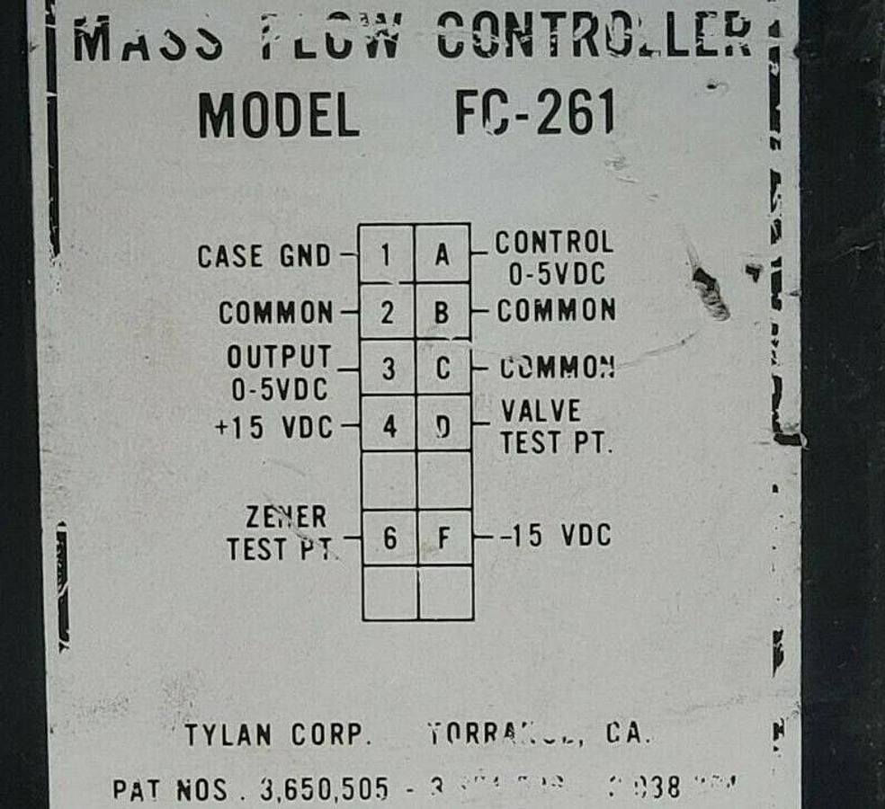 Used TYLAN FC-261 10 SLPM MASS FLOW CONTROLLER 150PSIG FC-261-10SLPM-02