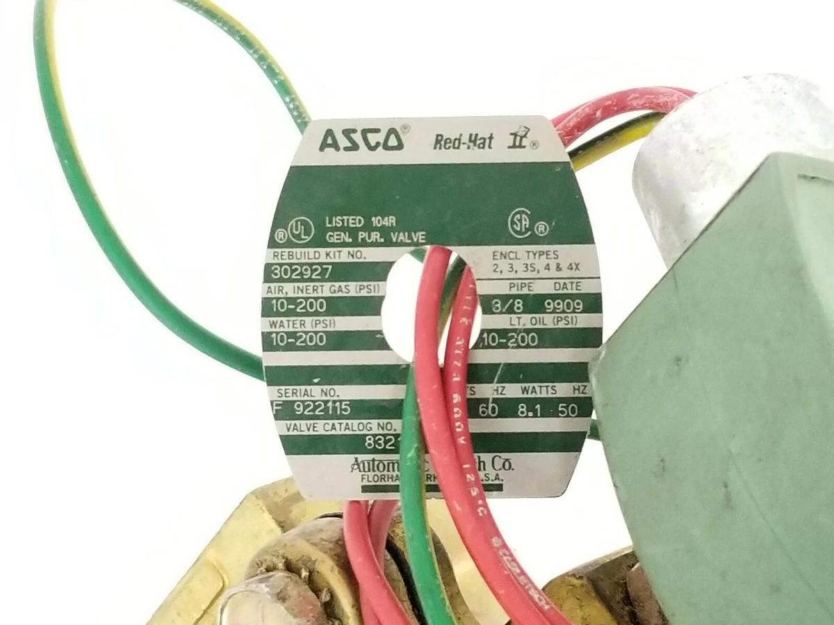 Used ASCO RED-HAT 8321G4 SOLENOID VALVE 10-200PSI 302927 W/ MP-C-080 238210-032D