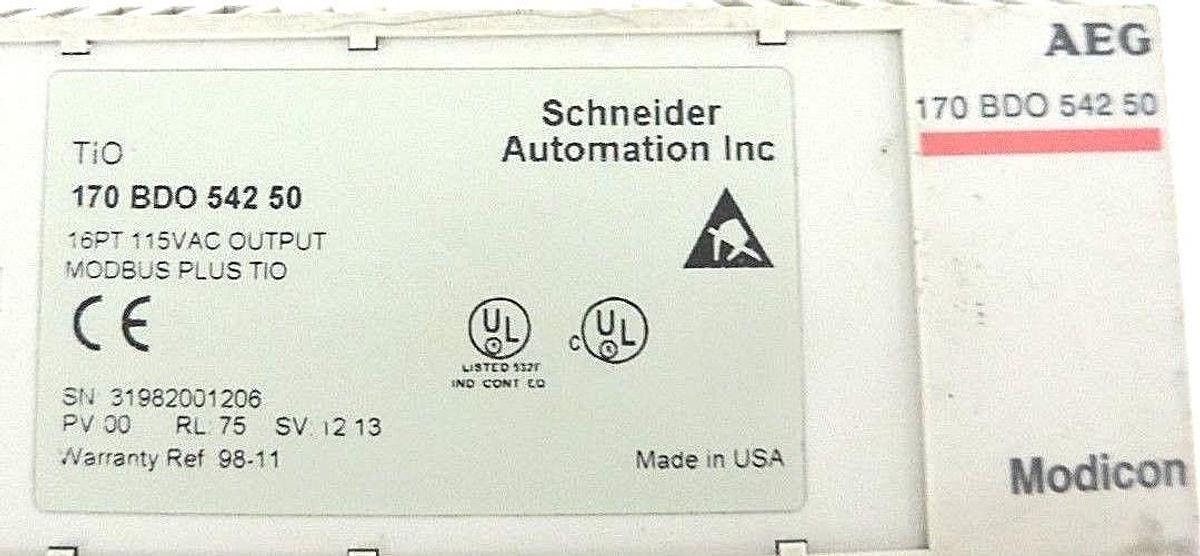 Used SCHNEIDER MODICON 170BDO54250 MODBUS PLUS TIO 16PT, 115VAC, PV: 00, RL: 75