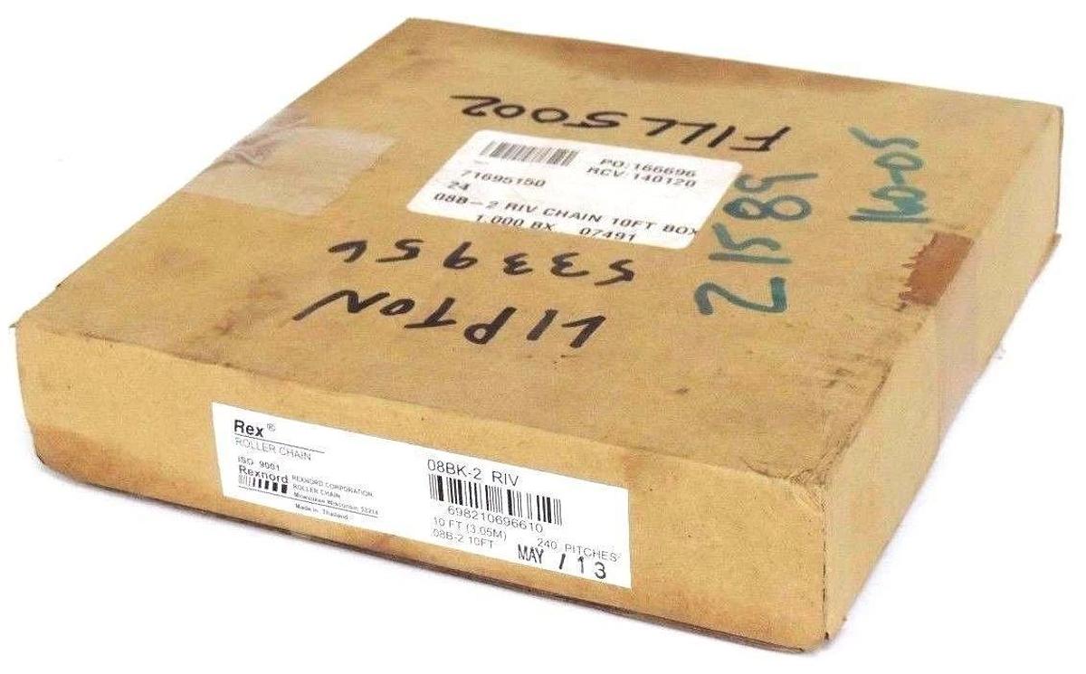 NIB REXNORD 08B-2 DOUBLE STRAND ROLLER CHAIN 08BK-2 10FT