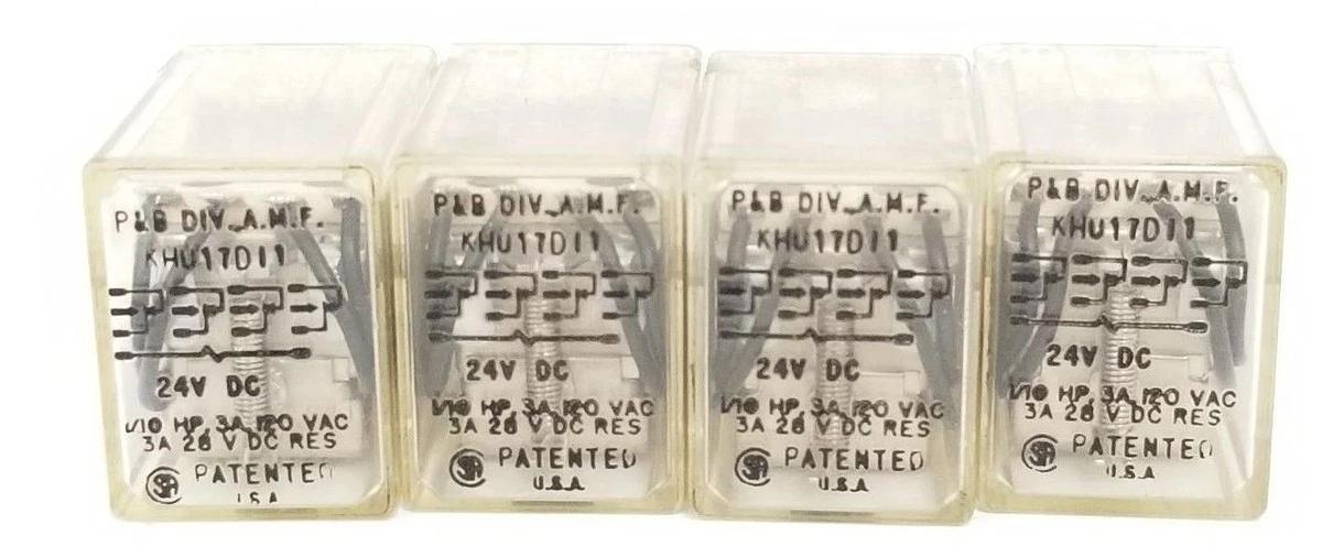 Used LOT OF 4 POTTER & BRUMFIELD KHU-17D11-24 RELAYS 24VDC, KHU17D1124