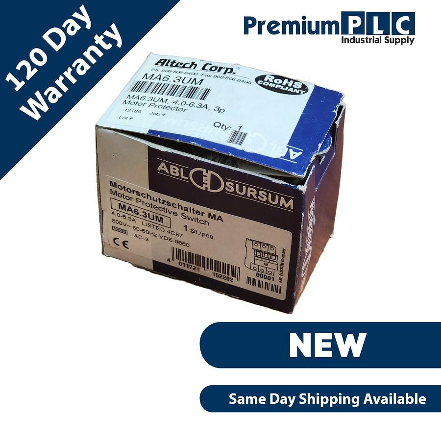 Used NEW ALTECH CORP. MA6.3UM / MA63UM MOTOR PROTECTOR SWITCH 4.0-6.3A, 3P