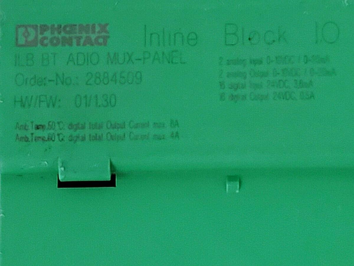 Used PHOENIX CONTACT ILB BT ADIO MUX-PANEL ORDER-NO. 2884509 HW/FW: 01/1.30 I/O BLOCK