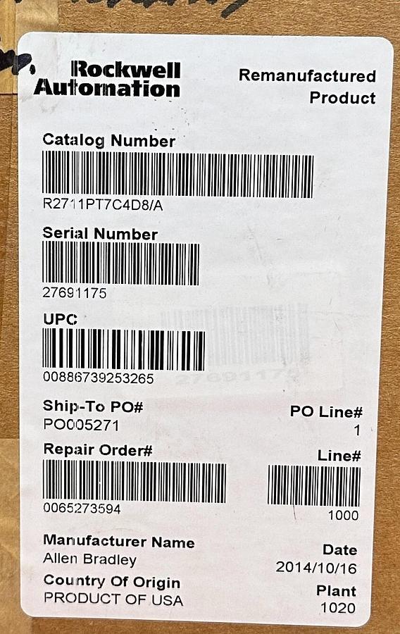 Refurbished ALLEN BRADLEY 2711P-T7C4D8 /A PanelView Plus 700 TOUCH/COLOR DC EtherNet REMAN