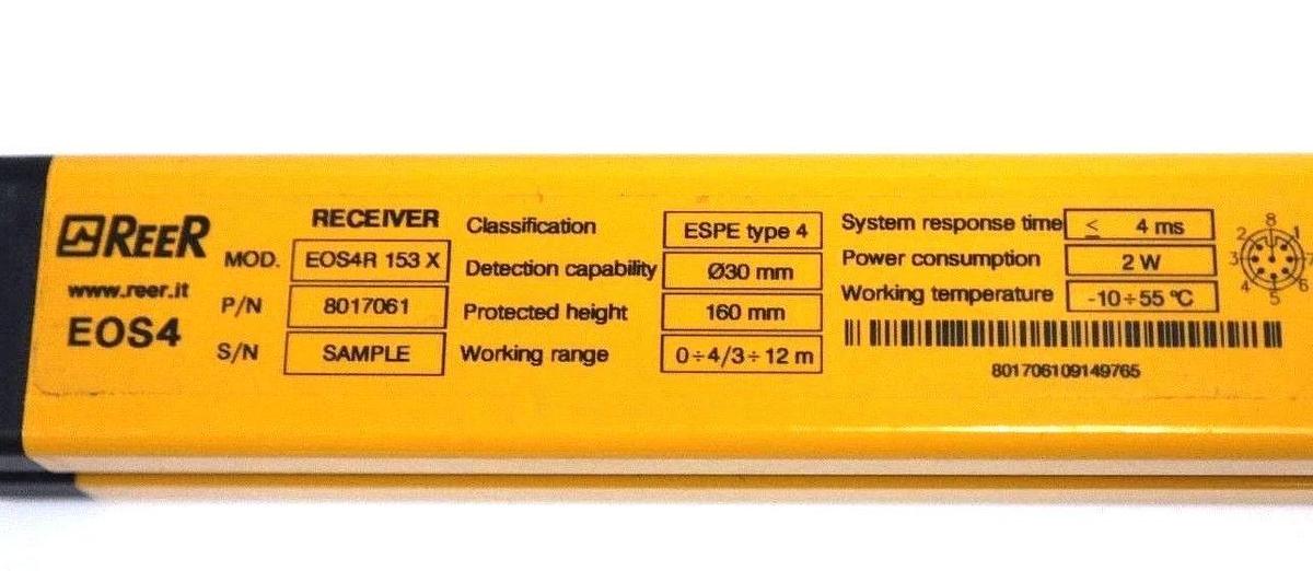 Used REER MOD: EOS4R 153 X RECEIVER P/N: 8017061 SAFETY LIGHT CURTAIN EOS4