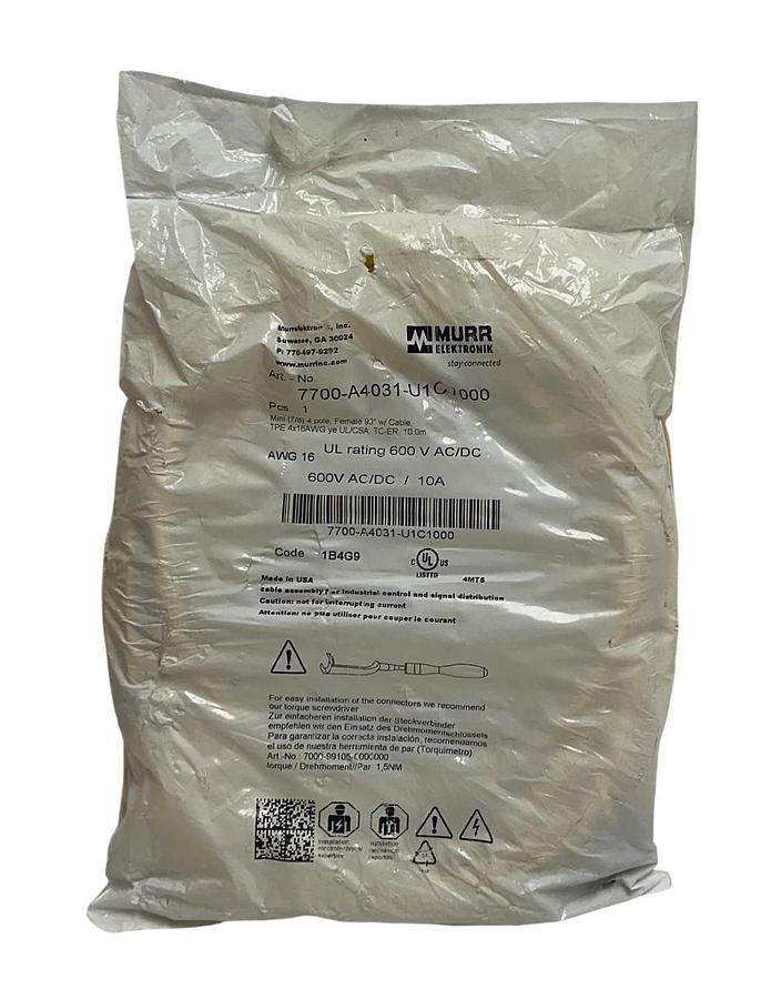 Used MURR ELEKTRONIK 7700-A4031-U1C1000 / 7700A4031U1C1000 MINI (7/8) 4P 10M 90D NSFS