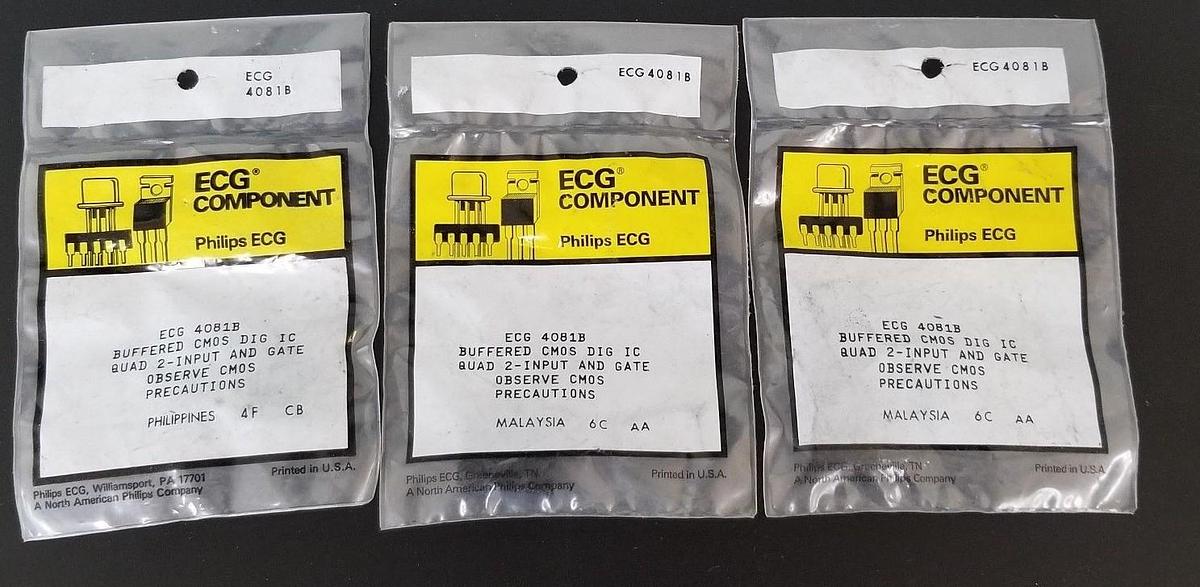 Used LOT OF 3 NEW PHILIPS ECG-4081B INTEGRATED CIRCUITS ECG4081B
