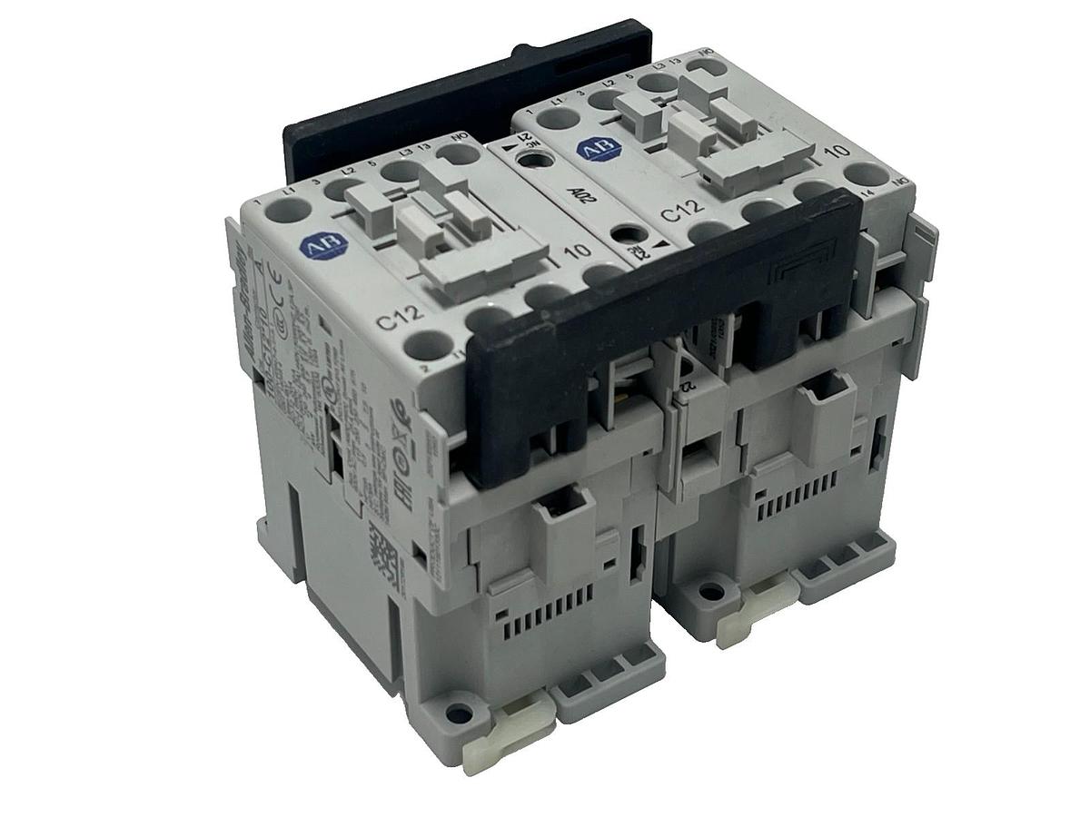 Used Allen-Bradley 104-C12D22 Ser B IEC Reversing Contactor 12A 110/120V AC Coil NSMP