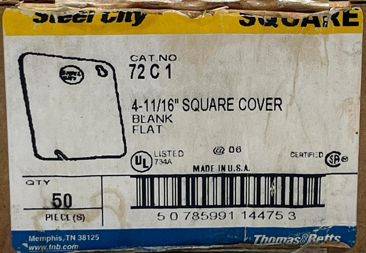 NEW Box of 50 Thomas & Betts 72C1 4-11/16" Square Blank Cover | Steel City
