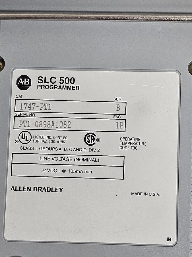 Used ALLEN BRADLEY 1747-PT1 SLC 500 PROGRAMMER 1747PT1 SER. T 24VDC