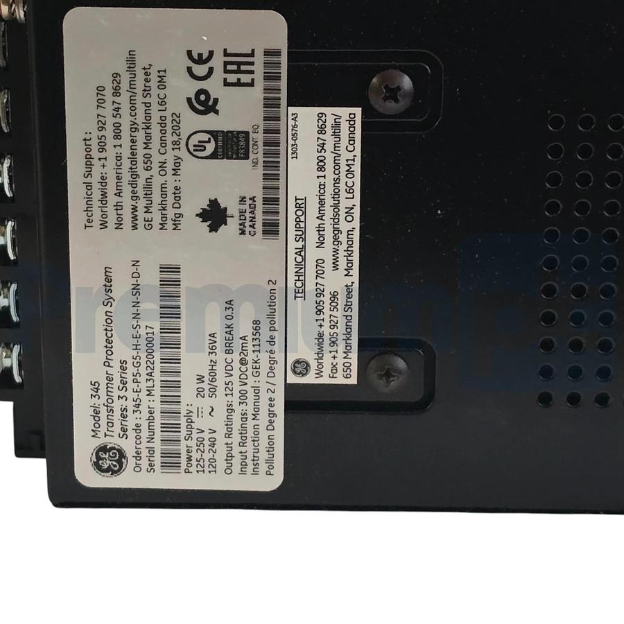 GE MULTILIN 345 TRANSFORMER PROTECTION RELAY 345-E-P5-G5-H-E-S-N-N-SN-D-N (read)